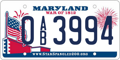 MD license plate 0AB3994