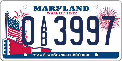 MD license plate 0AB3997
