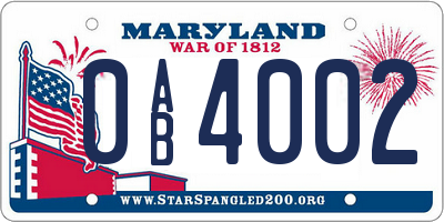 MD license plate 0AB4002
