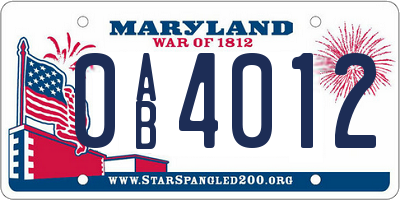 MD license plate 0AB4012