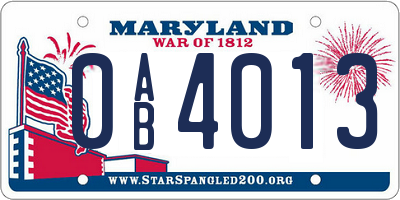 MD license plate 0AB4013