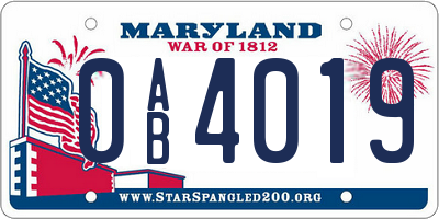 MD license plate 0AB4019