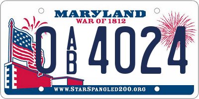 MD license plate 0AB4024