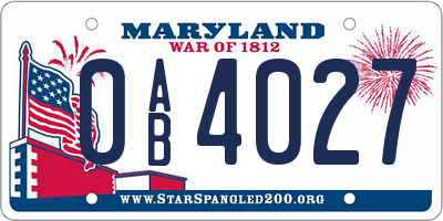 MD license plate 0AB4027