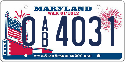 MD license plate 0AB4031