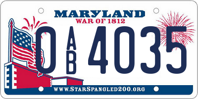 MD license plate 0AB4035