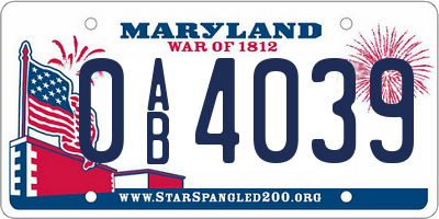 MD license plate 0AB4039