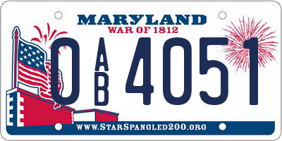 MD license plate 0AB4051