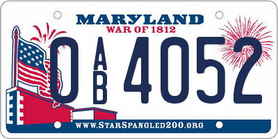 MD license plate 0AB4052