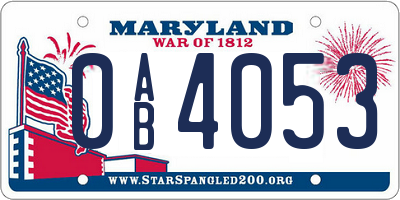 MD license plate 0AB4053