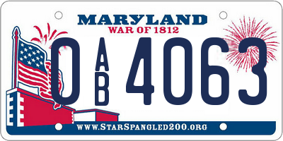 MD license plate 0AB4063