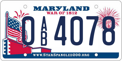MD license plate 0AB4078