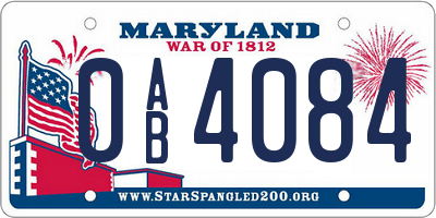 MD license plate 0AB4084