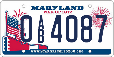MD license plate 0AB4087