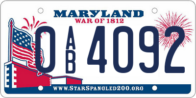 MD license plate 0AB4092