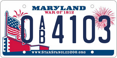 MD license plate 0AB4103