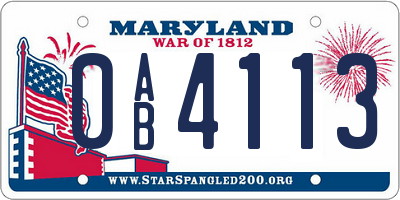 MD license plate 0AB4113