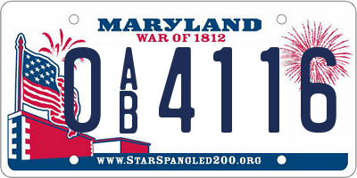 MD license plate 0AB4116