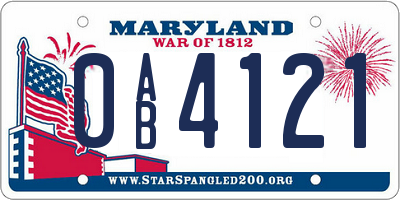 MD license plate 0AB4121