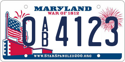 MD license plate 0AB4123
