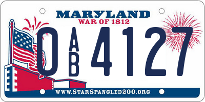 MD license plate 0AB4127