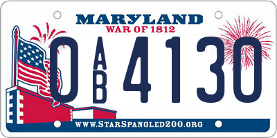 MD license plate 0AB4130
