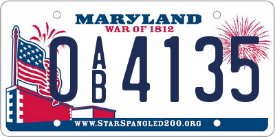 MD license plate 0AB4135