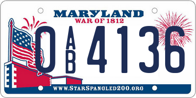 MD license plate 0AB4136