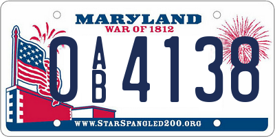 MD license plate 0AB4138