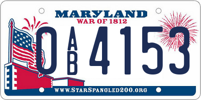 MD license plate 0AB4153