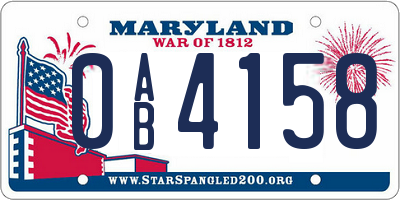 MD license plate 0AB4158