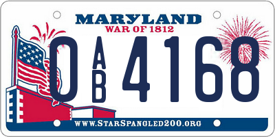 MD license plate 0AB4168