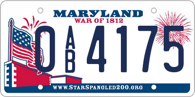 MD license plate 0AB4175