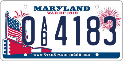 MD license plate 0AB4183