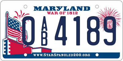 MD license plate 0AB4189
