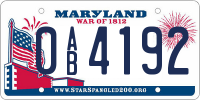 MD license plate 0AB4192