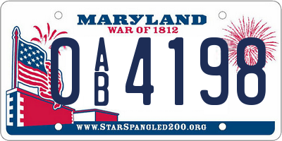 MD license plate 0AB4198