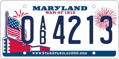 MD license plate 0AB4213