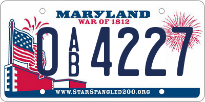 MD license plate 0AB4227