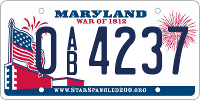 MD license plate 0AB4237
