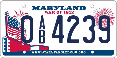 MD license plate 0AB4239