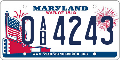 MD license plate 0AB4243