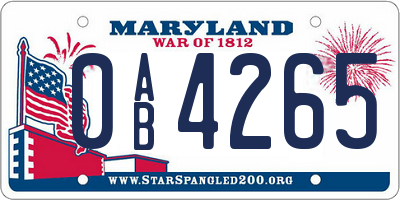 MD license plate 0AB4265