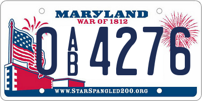 MD license plate 0AB4276