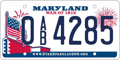 MD license plate 0AB4285