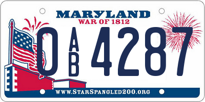 MD license plate 0AB4287