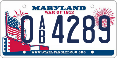 MD license plate 0AB4289