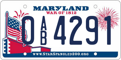 MD license plate 0AB4291