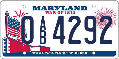 MD license plate 0AB4292