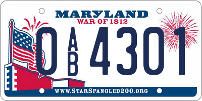 MD license plate 0AB4301